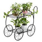 Serving Wheeled Paint With Handle cart Shape 2 Layer Plant Stand Black Baby buggy