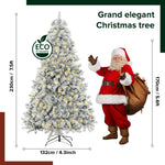 7.5ft Pre-lit Artificial Christmas Tree Flocked; Hinged, LED White Lights; Reinforced Metal Base