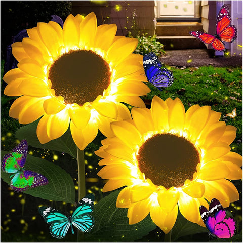 2 Pack Sunflower Solar Garden Lights w/Stake Outdoor Waterproof For Garden Patio path