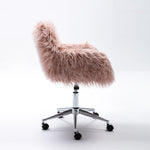 Modern Faux fur home Shag Rolling office chair, fluffy makeup vanity Chair