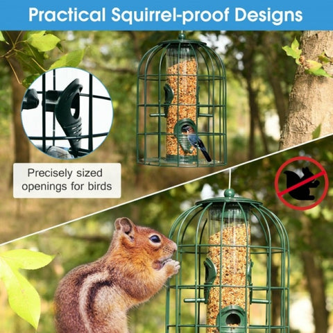 Outdoor Metal Seed Guard Deterrent Squirrel-Proof Caged Tube Wild Bird Feeder