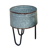 Round Galvanized Metal Planters with Hairpin Legs, Gray and Black