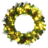 24" Pre-lit Artificial Spruce Christmas Wreath with berries