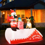 8FT Christmas Inflatable Santa on rooftop chimney Reindeer LED Lights Blow Up Yard Decoration