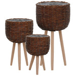 3 PC Tripod Planter Wicker Pots with PE Lining