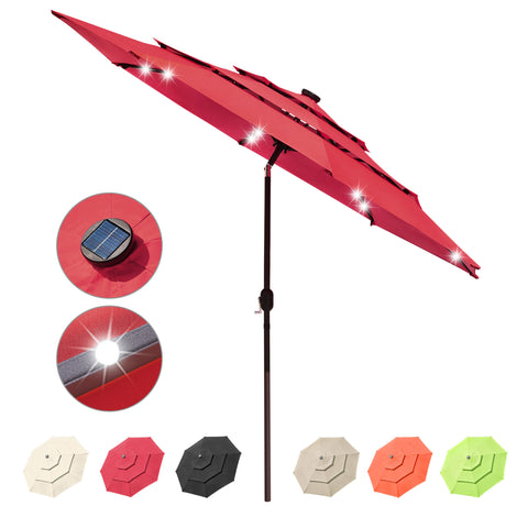 outdoor furniture 10Ft 3-Tiers 32LEDS Patio Umbrella Red or color