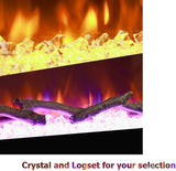 48" Electric Fireplace, Recessed & Wall Mounted, Bracket,Thin, Remote,Timer, Crystal, Adjustable Flame Color, 1500W, Black