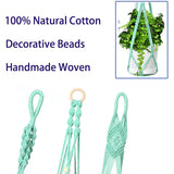 Macrame Plant Hanger with Hooks multi-Tiers Handmade Cotton Rope Hanging Planters Set Flower Pots Holder Stand Indoor Outdoor Boho Home Decor (Sea Green)