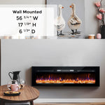 60" Electric Fireplace, Recessed & Wall Mounted with Bracket,Thin, Low Noise, Remote Control,Timer, Adjustable Flame Color, 1500W, Black