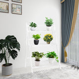 100% Bamboo Plant Frame Stand Shelves, Three Layers, Balcony Patio, Folding Hanging Rod Garden Decor--White