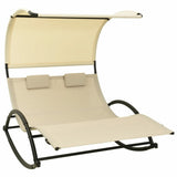 Rocking Double Sun Lounger with Canopy Textilene Cream