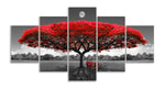 Canvas Wall Art Decor Red Tree with Moon, Black and White Large Landscape Pictures, 5 Piece set