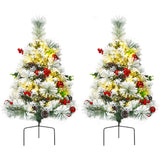 Set of 2 Outdoor 24 Inch Battery Powered Pre-lit Pathway Flocked Christmas Trees