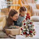 2ft Tabletop Artificial Mini Christmas Tree, Flocked Snow; Ornaments, Home & Office