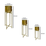 40; 30; 20 Inch High Brass Raised Planter with Stand; Set of 3; Gold; DunaWest