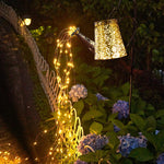 Solar Watering Can Lights Waterproof Outdoor Fairy Lantern Hanging Metal Kettle for garden