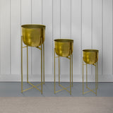 40; 30; 20 Inch High Brass Raised Planter with Stand; Set of 3; Gold; DunaWest