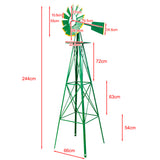 8ft Windmill Backyard, Ornamental, Yard, Weather Resistant Outdoor Garden Decor, Weather Vane