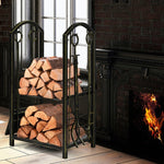 Fireplace Double Log Rack with 4 Pieces Fireplace Tools