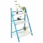 Multi Layer Foldable Plant Pots Rack Stand Shelf for Balcony Room Garden Patio(Blue+White)