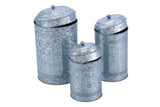 Rustic Metal Galvanized Canisters- Set of 3- Benzara