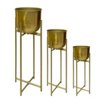 40; 30; 20 Inch High Brass Raised Planter with Stand; Set of 3; Gold; DunaWest