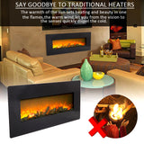 42 Inch 1400W Wall Hanging Fireplace Faux  Flame Wood Heating Wire Remote Control Black