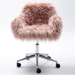 Modern Faux fur home Shag Rolling office chair, fluffy makeup vanity Chair