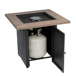 28" Square 48000 BTU Outdoor Propane Gas Fire Pit Table, Quick Auto Ignition, Faux Wood Table Top with Lid, Lava Rocks