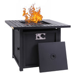 50,000 BTU Square 28 Inch/30" Outdoor Gas Firepit Table with Lava Rocks & Water-Proof Cover