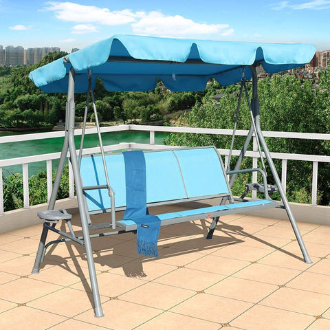 3 Person Patio Swing Seat with Drink Trays, Adjustable Canopy, Patio, Garden, Poolside, Balcony