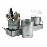 Galvanized Set of Three small windowsill Planters With Tray; Gray