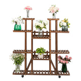 Wood Rolling 6 tier Plant Stand Shelf Balcony patio Shelves Rack  Detachable Wheels