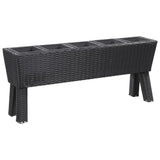 Garden Raised Bed with Legs, 5 Pots 46.4"x9.8"x19.7" Poly Rattan Black