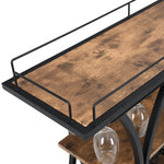 Industrial Black Bar Serving Cart for home with Wine Rack and Glass Holder;  3-tier Shelves;  Metal Frame