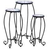 Mosaic Tables 3 pc set Blue White Ceramic metal