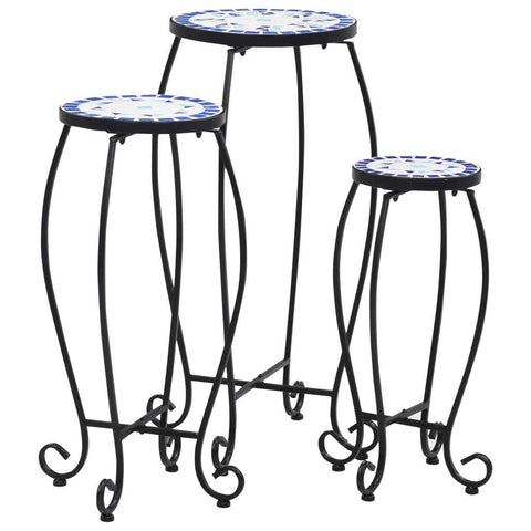 Mosaic Tables 3 pc set Blue White Ceramic metal