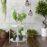 Glass Top End Table with Storage, Round Multi-Tiered Plant or Pie Stand