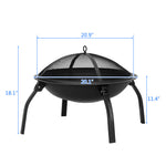 22" Iron Fire Pit Bowl & Screen, Outdoor Backyard Patio Garden Burning Heater Black