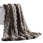 DunaWest Eus Faux Fur Braided Reverse Flannel Throw , Brown and Gray