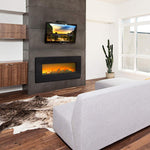 42 Inch 1400W Wall Hanging Fireplace Faux  Flame Wood Heating Wire Remote Control Black