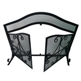 43 Inches 2 Door Iron Fireplace Screen; Mesh Design; Scrollwork; Black; DunaWest