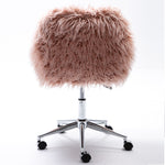 Modern Faux fur home Shag Rolling office chair, fluffy makeup vanity Chair