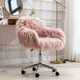 Modern Faux fur home Shag Rolling office chair, fluffy makeup vanity Chair