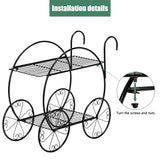 Serving Wheeled Paint With Handle cart Shape 2 Layer Plant Stand Black Baby buggy