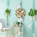 Macrame Plant Hanger with Hooks multi-Tiers Handmade Cotton Rope Hanging Planters Set Flower Pots Holder Stand Indoor Outdoor Boho Home Decor (Sea Green)