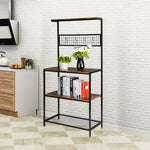 Metal Kitchen Bakers Rack Coffee Bar Microwave Oven Stand High Display Shelf for Spice Rack 10 Hooks