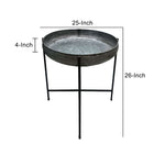 26 Inch Wide Round Tray Planter; Galvanized Iron Frame; X Shape Base; Gray; Black