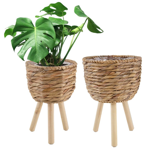 Wicker Planter Basket w Removable Legs -Indoor/Outdoor - All Weather Woven Flower Pots Container - Plant Stand set