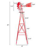 8FT Weather Resistant Yard Garden Windmill Trellis Red